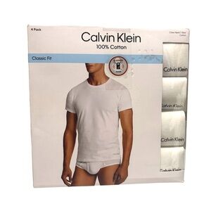 Calvin Klein 4 Pack Classic Fit White Crew Neck T-Shirts 100% Cotton